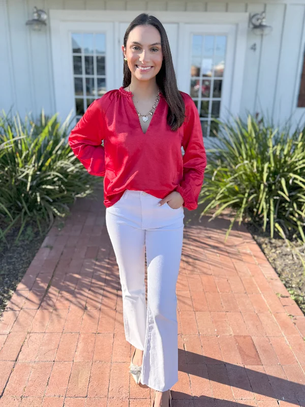 Final Clearance The Alcazar Satin Long Sleeve-Red