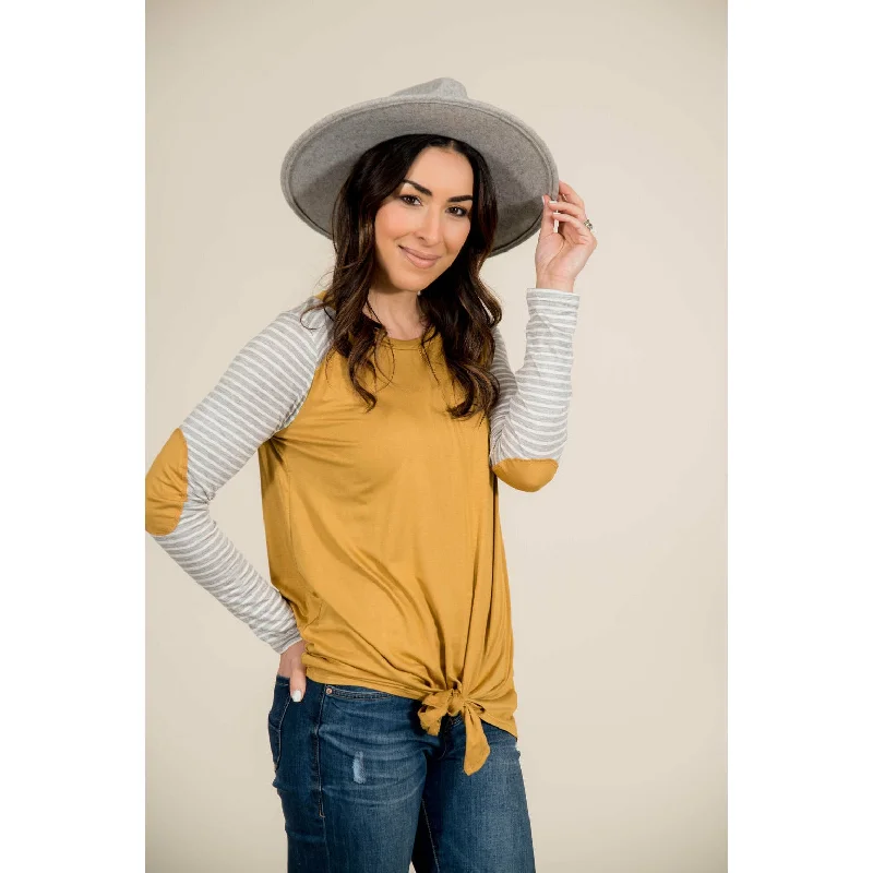 Weekend Bargains Await You Front Knot Striped Sleeve Baseball Tee