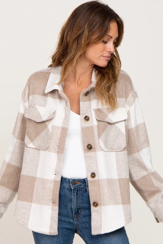 Special Buy Beige Plaid Knit Shirt Jacket