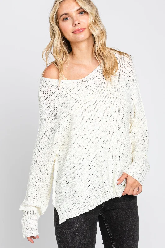 Weekend Savings Spree Cream Chunky Knit Side Slit Sweater