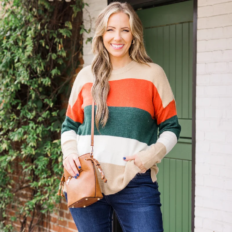 Half Price Spice Latte Stripe Sweater, Green-Taupe