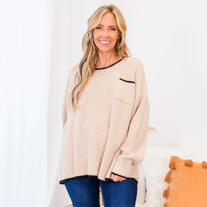 Weekend Offers That Tempt Can't Keep Going Sweater, Taupe
