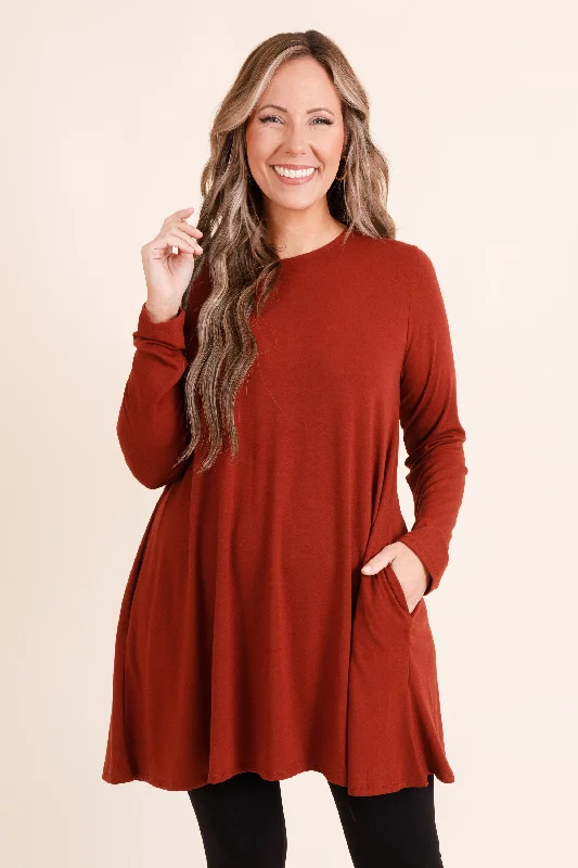 Now or Never As Long As You're Here Tunic, Dark Rust