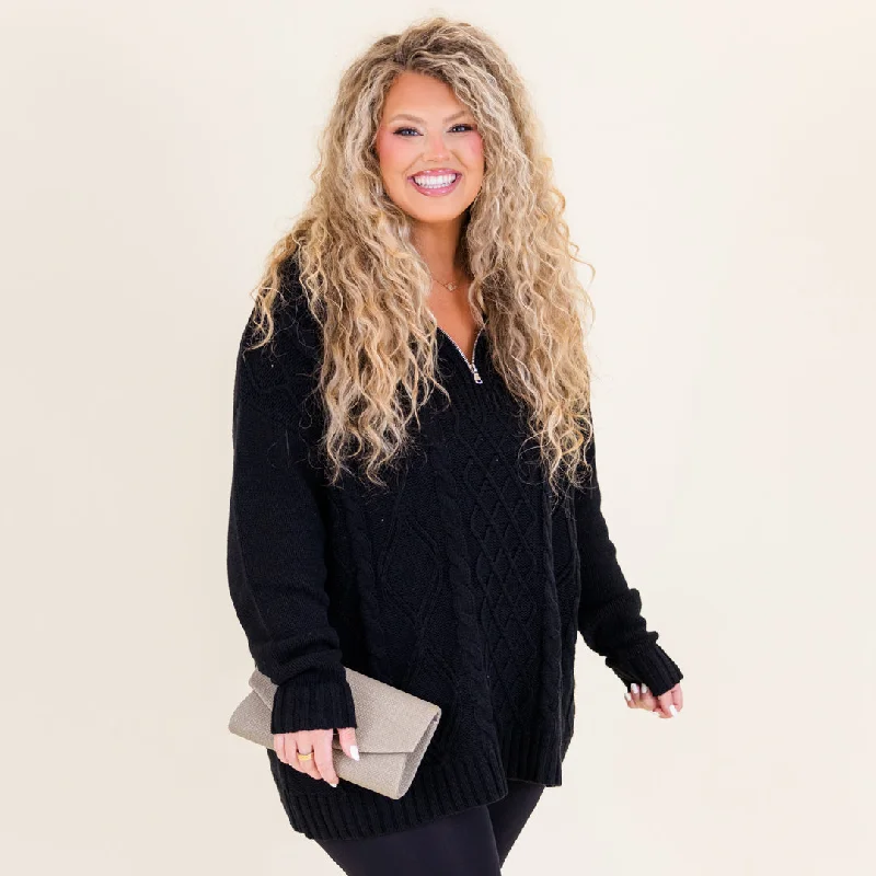 Weekend Discounts to Celebrate Cable Knit Classic Sweater, Black