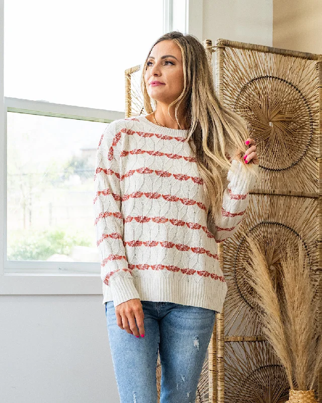 Weekend Shopping Made Better Melanie Oatmeal and Rust Diamond Weave Sweater