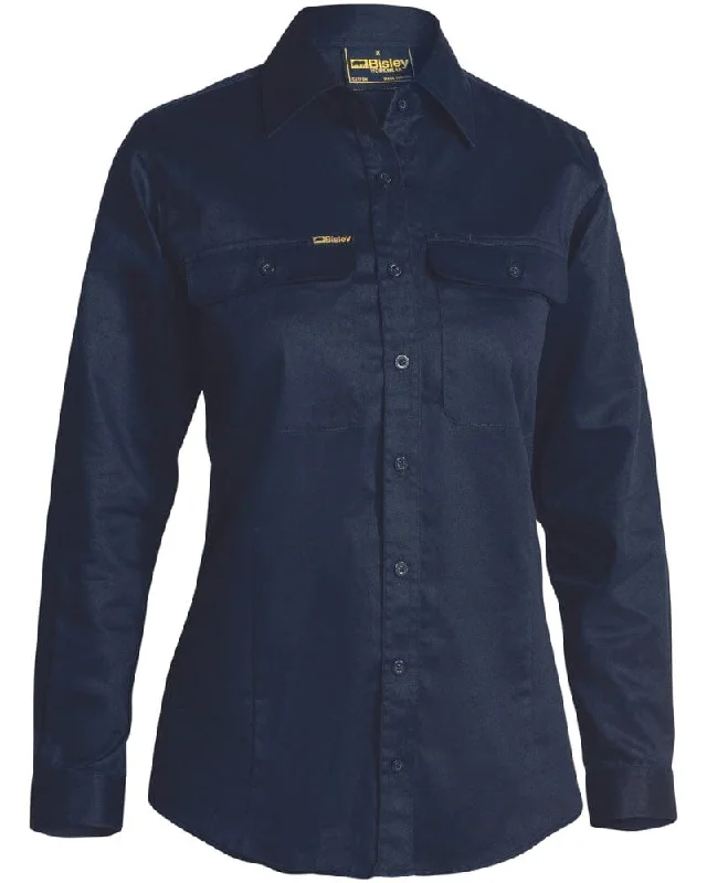 Weekend Deals to Brighten Your Day Womens Long Sleeve Drill Shirt - Navy