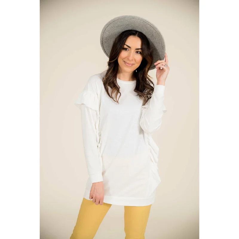Weekend Offers That Delight Ruffle Down Long Sleeve Tunic