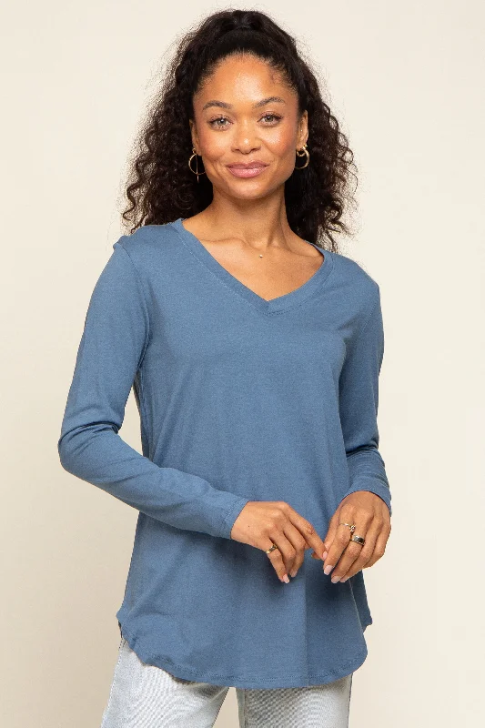 Celebrate the Weekend with Discounts Blue Long Sleeve Top