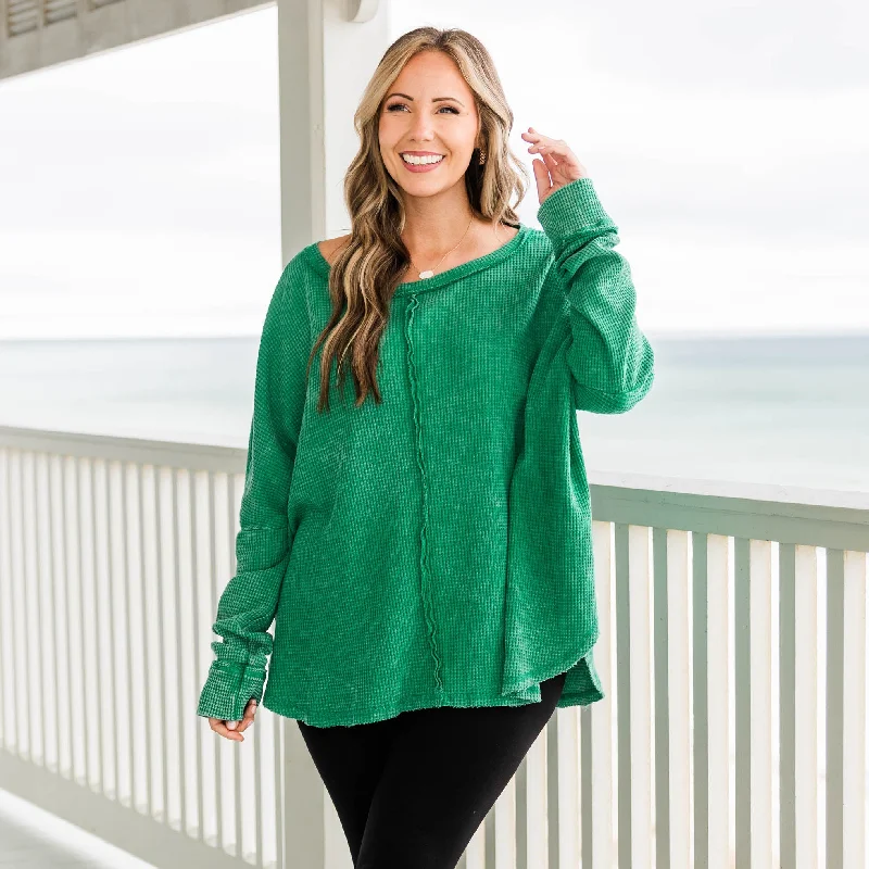 Major Deal Cozy Waffle Pullover, Kelly Green