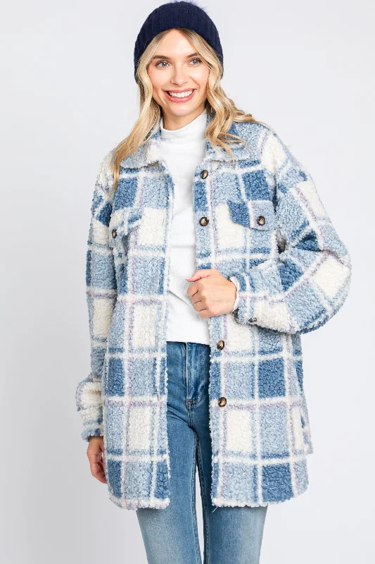 Weekend Bargains to Indulge In Blue Plaid Sherpa Jacket