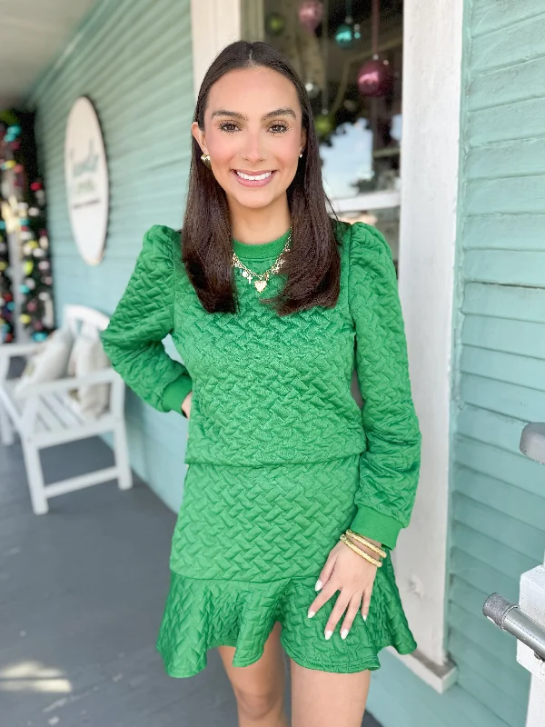 Markdown Sale The Yulia Quilted Skirt and Top Set-Green