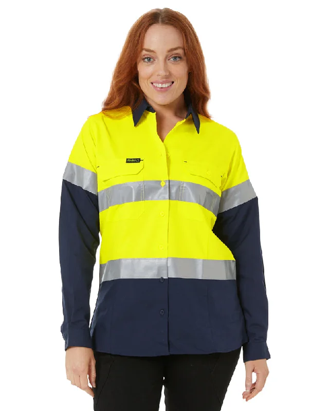 Weekend Bargains Galore Womens Hi Vis Taped Recycled LS Drill Shirt - Yellow/Navy