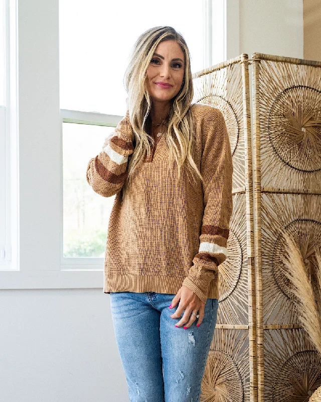 Weekend Savings Bonanza Demi Waffle Knit Henley Sweater - Mocha