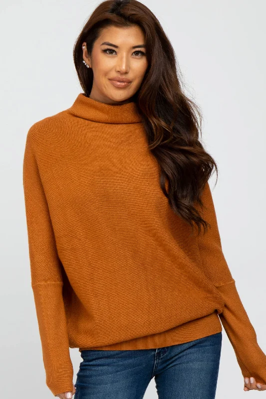Weekend Deals That Dazzle Camel Funnel Neck Dolman Sleeve Sweater