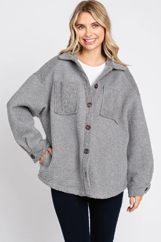 Great Bargain Grey Colorblock Fleece Shirt Jacket