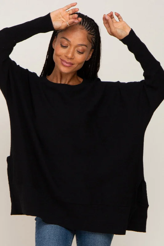 Shop Now Black Dolman Sleeve Side Slit Sweater