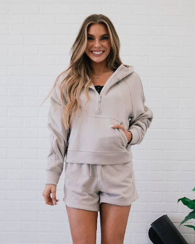 Stock Up Rae Mode Half Zip Hoodie - Light Taupe