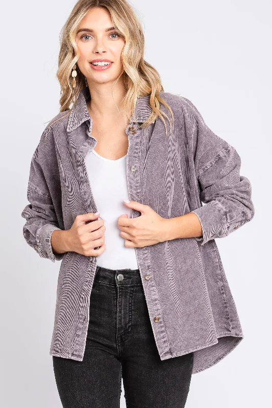 Mega Discount Charcoal Corduroy Button Up Top