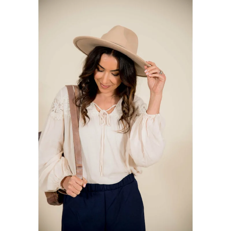 Can't Beat Lace Accent Tie Blouse