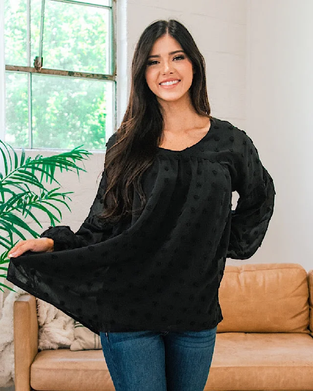 Discount Mania Penny Pom Pom Blouse - Black FINAL SALE