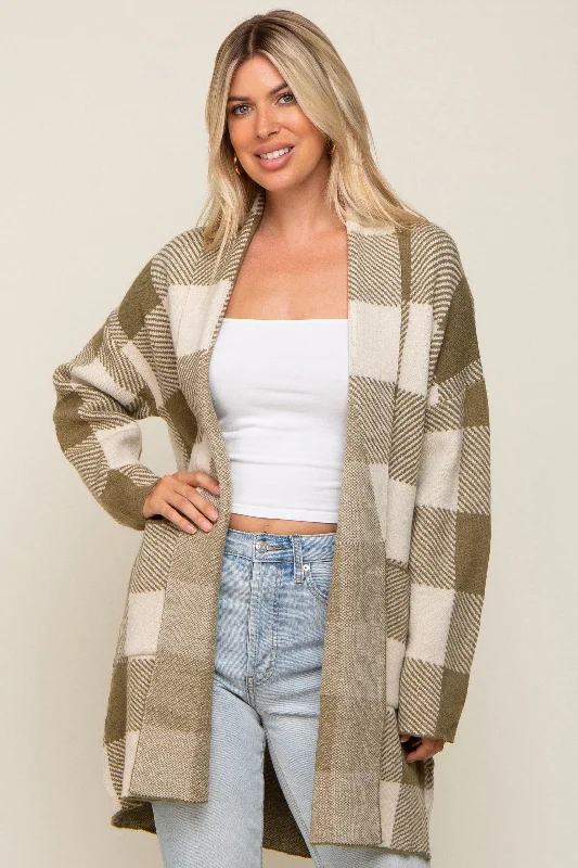 Weekend Bargains to Relish Olive Plaid Shawl Cardigan