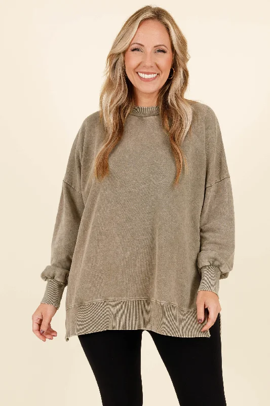 Flash Sale Cozy Crewneck Pullover, Olive