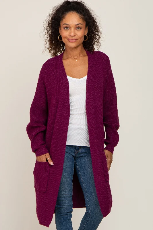 Great Bargain Plum Pocketed Knit Cardigan