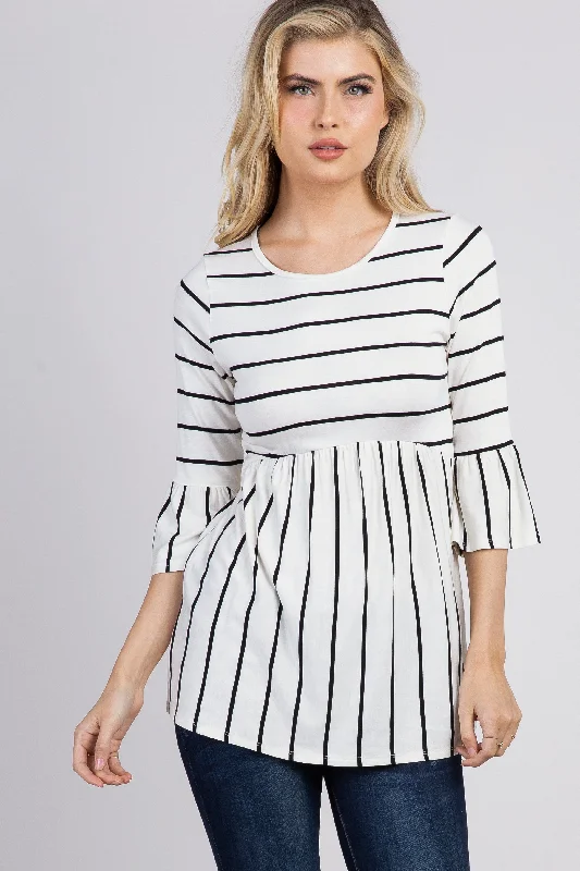 Daily Special PinkBlush Ivory Striped Peplum Ruffle Top