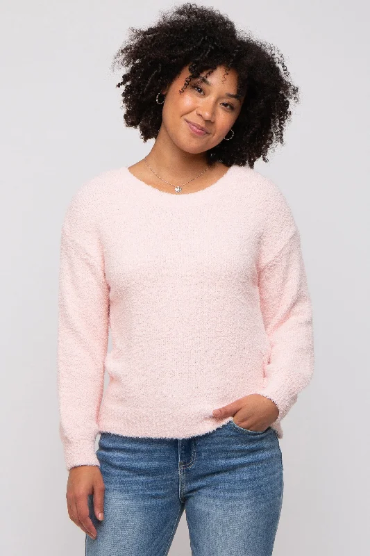 Weekend Deals That Sizzle Light Pink Fuzzy Soft Knit Sweater