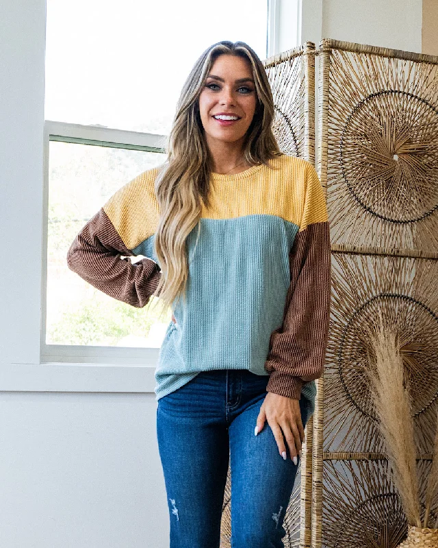 Weekend Shopping Bliss Adele Color Block Corded Top - Curry, Sage & Chestnut