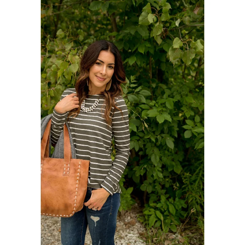 Savings Event White Striped Elbow Patch Tee