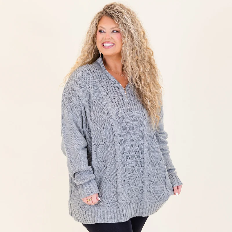 Weekend Bargains to Love Cable Knit Classic Sweater, Gray
