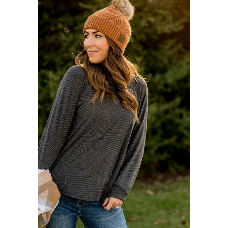 Weekend Deals That Sparkle Zig Zag Cowl Neck Long Sleeve Tee