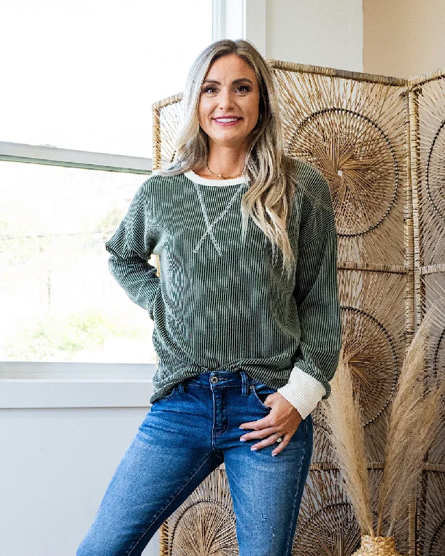 Weekend Bargains to Savor Don't Go Contrast Corded Top - Olive