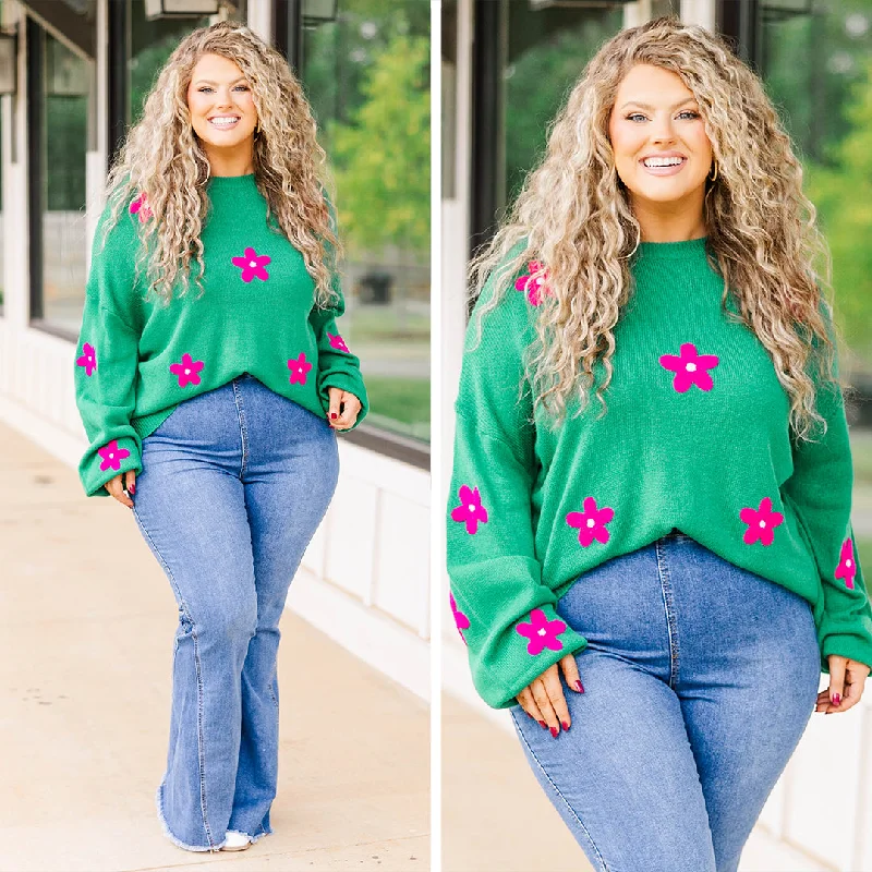 Celebrate the Weekend with Discounts Peony For Your Thoughts Sweater, Green