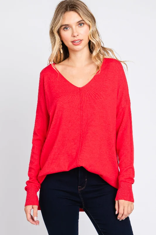 Weekend Discounts You Deserve Red Long Sleeve Side Slit Sweater