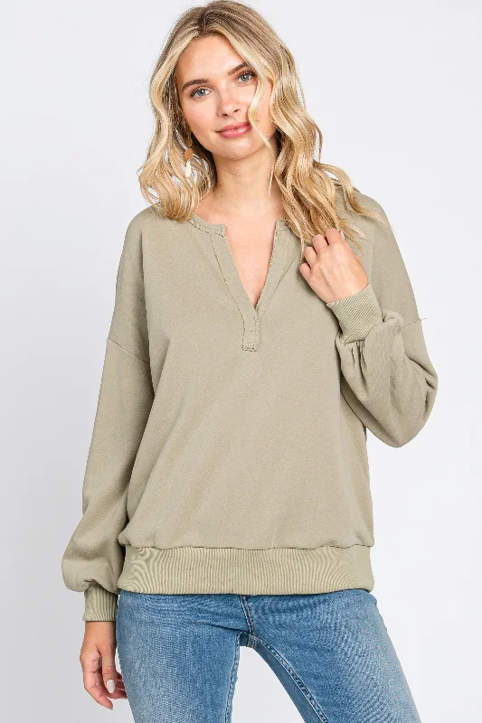 Weekend Deals to Make You Smile Olive Split V-Neck Long Sleeve Sweatshirt