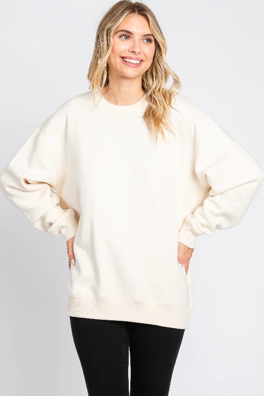 Weekend Discounts to Enjoy Ivory Soft Knit Fleece Lined Sweatshirt