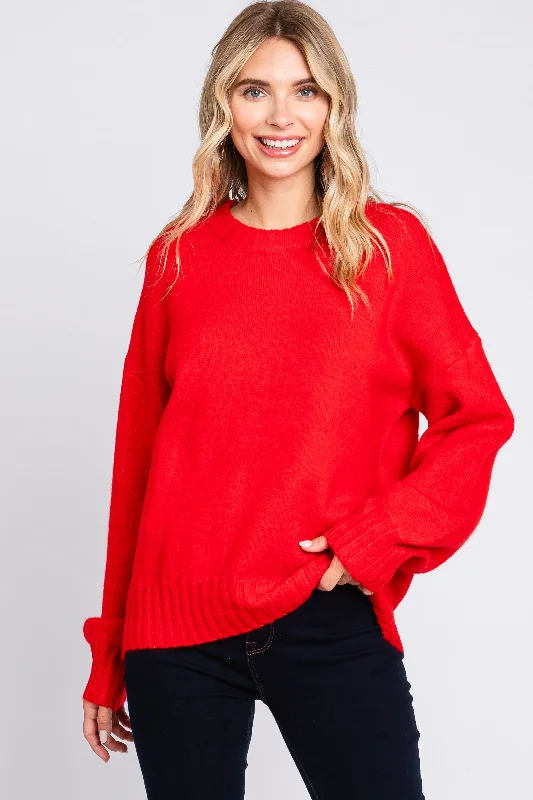 Weekend Wonders Await! Red Ribbed Cuff Sweater