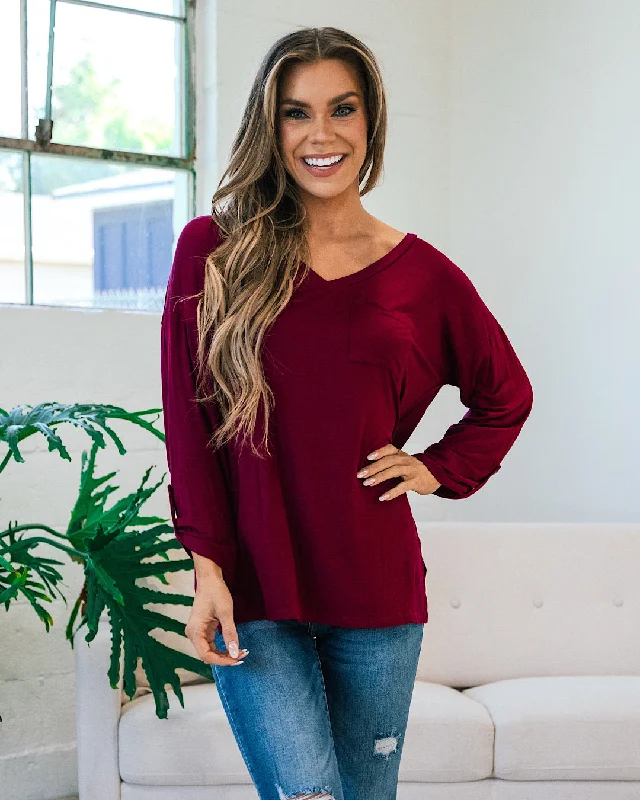 Weekend Deals That Wow Bexley Burgundy Boyfriend 3/4 Sleeve Top FINAL SALE