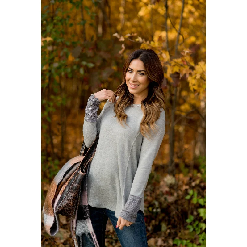 Super Discount Chic Knitted Button Cuff Sweatshirt