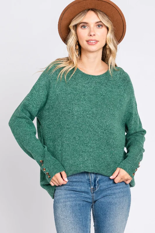 Sale Alert Green Button Accent Solid Sweater