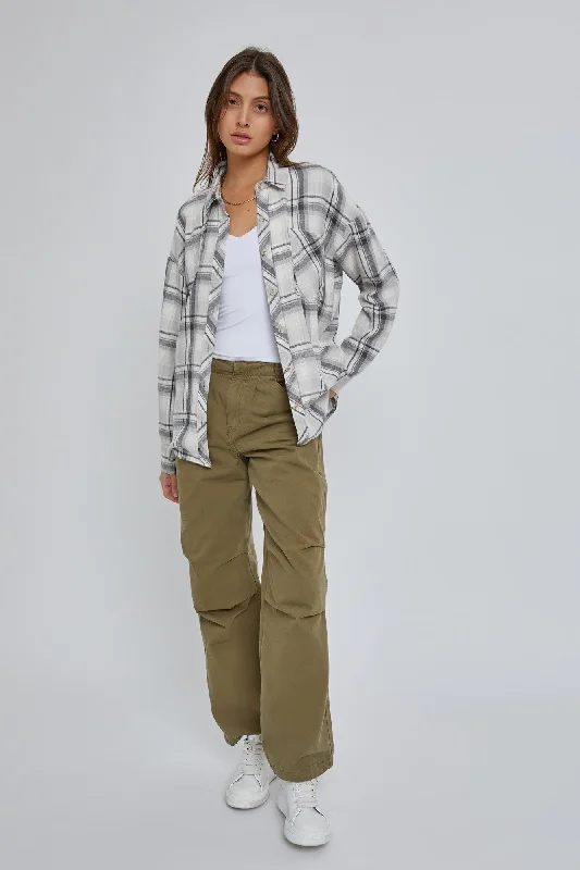 Weekend Bargains to Enjoy Grey Flannel Plaid Button Up Top