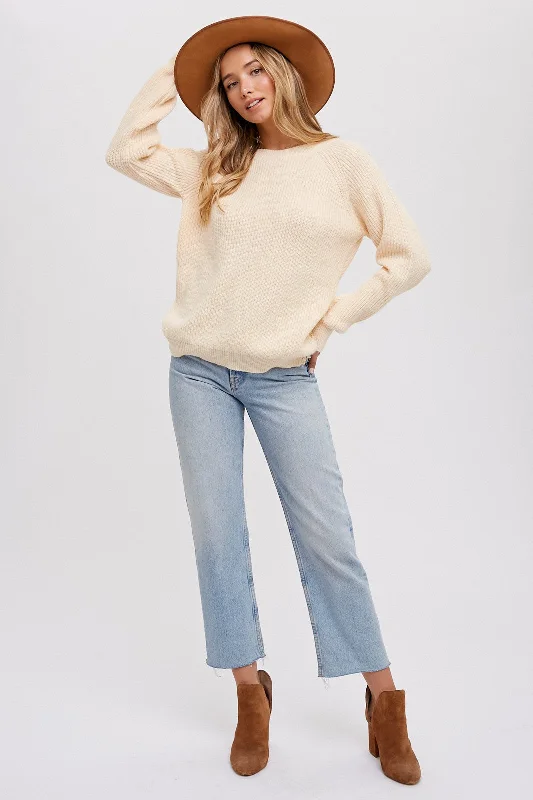 Mega Discount Cream Back Cutout Lace Accent Sweater