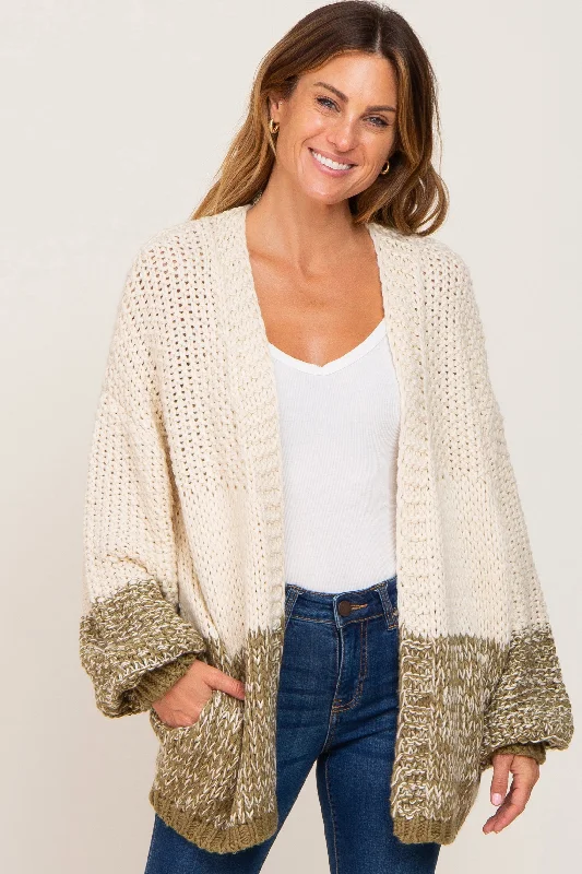 Hurry Up Olive Open Knit Color Block Cardigan