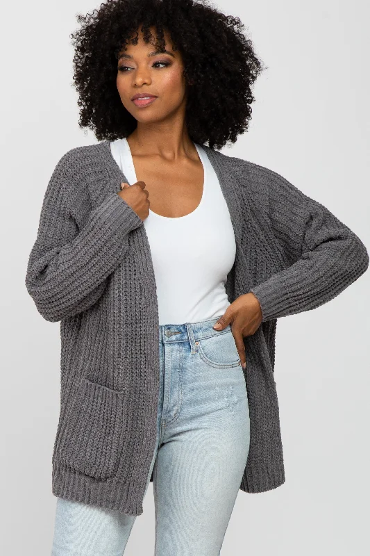Instant Deal Charcoal Ribbed Cable Knit Cardigan