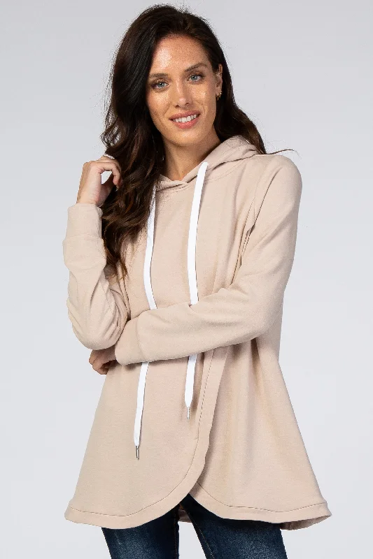 Weekend Savings Bonanza Light Taupe Layered Front Nursing Fleece Hoodie