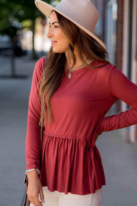 Celebrate the Weekend with Discounts Peplum Long Sleeve Tee