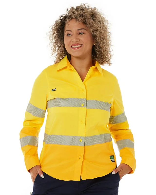 Price Slash LSH-2WT Womens Long Sleeve Taped Shirt - Yellow