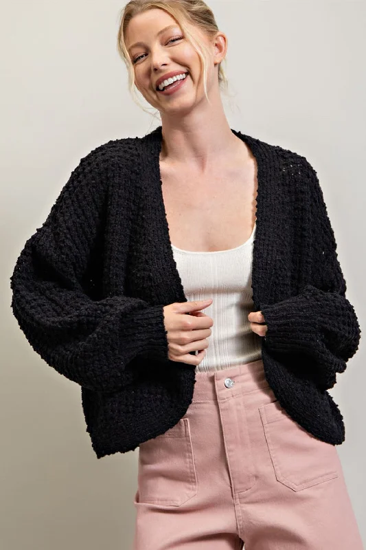 Weekend Specials to Indulge In Black Cropped Chunky Open Knit Cardigan